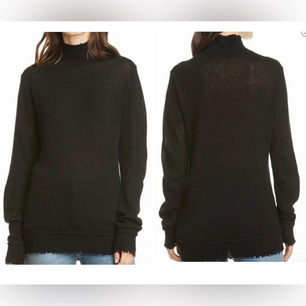 R13 Cashmere Sweater Long Sleeve Mock Neck Distressed Hem Black Size S - Picture 11 of 11